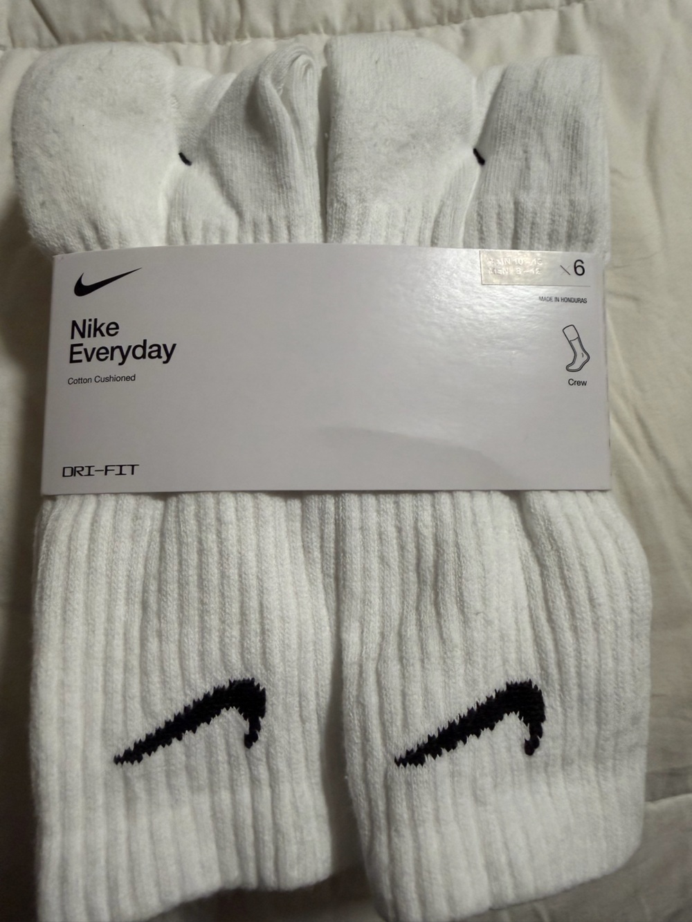Nike White Crew Socks 6-Pack Black Swoosh Large adults